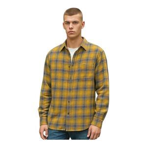 Columbia Men's XXL Flannel Shirt Pea Soup Green and Gray Plaid Soft Cotton EUC